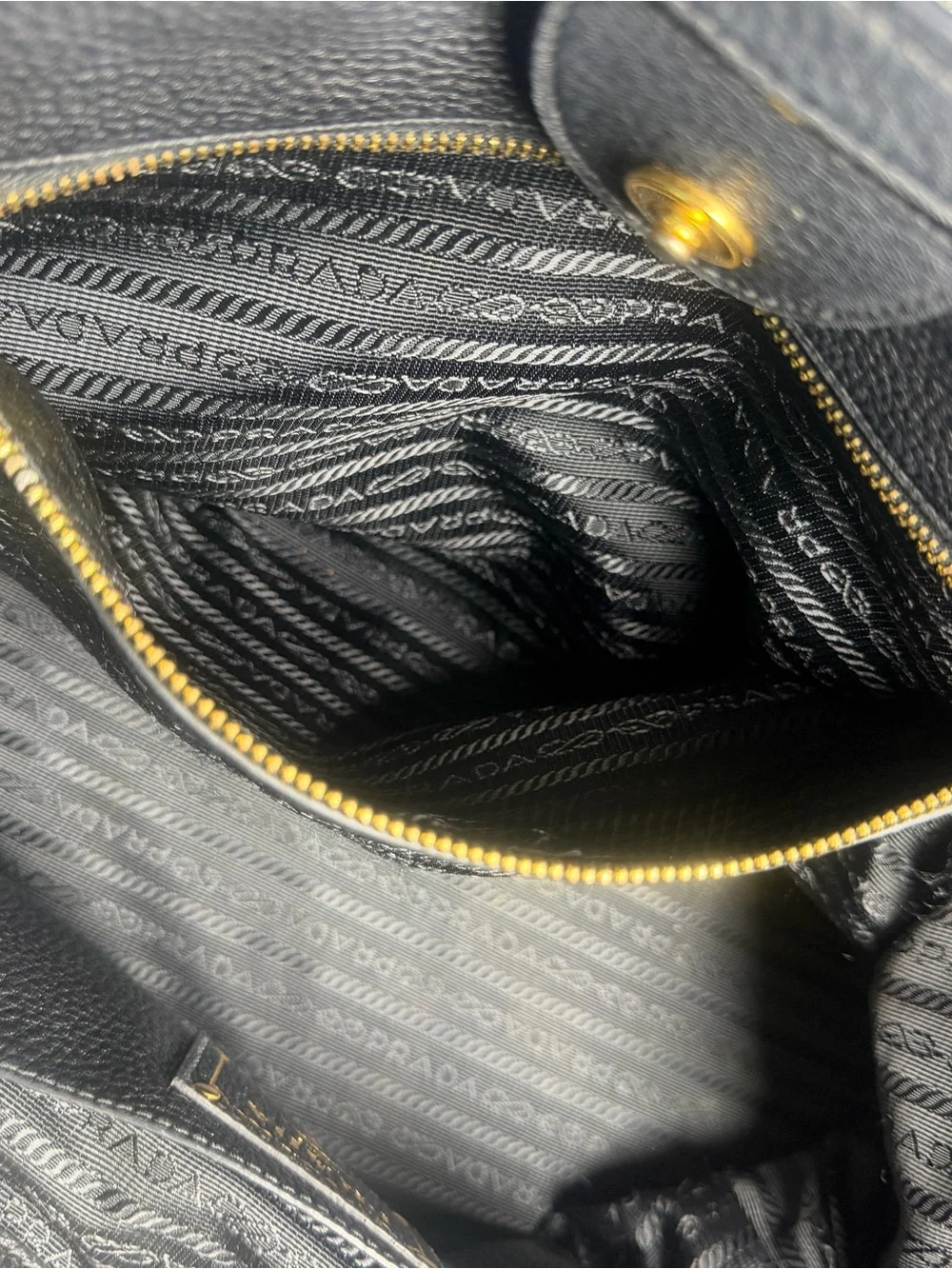 Prada Navy Blue Pebbled Leather Tote with Shoulder Strap